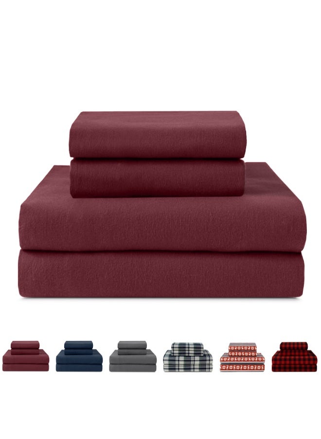 Lavish Touch Thread Count - 100% Cotton Double Brushed Flannel Sheet Set - 170 GSM Heavyweight, Deep Pockets, Pre-Shrunk & Anti-Pill, All Around Elastic – Twin - Wine - Image 4