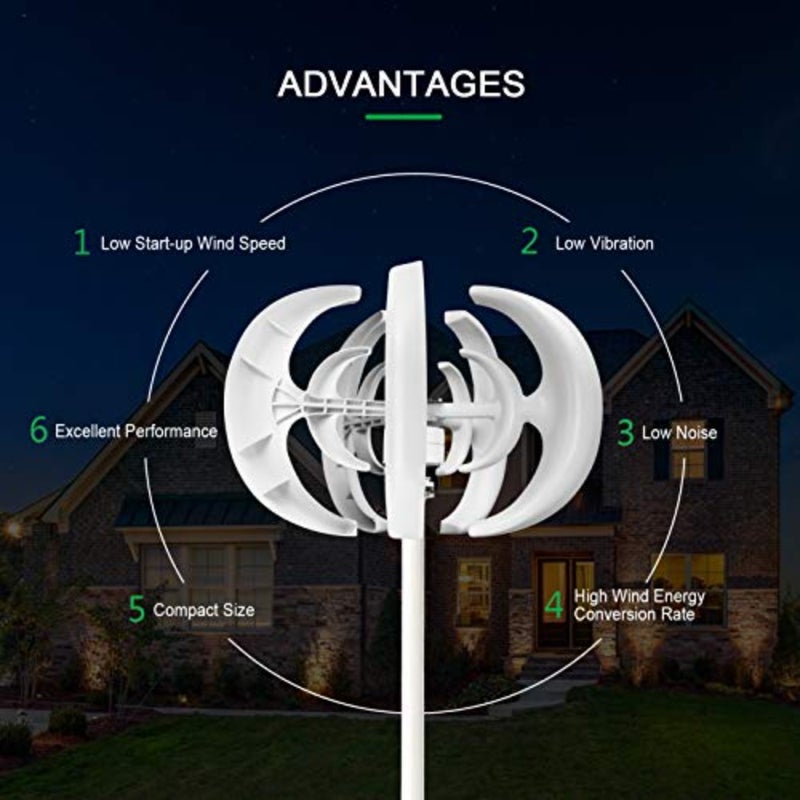 12V 1200W Wind Generator with Charger Controller 5 Blades Minitype Lantern Wind Turbine Generator Kit Clear Energy Windmill for Home Highways Boats - Image 5
