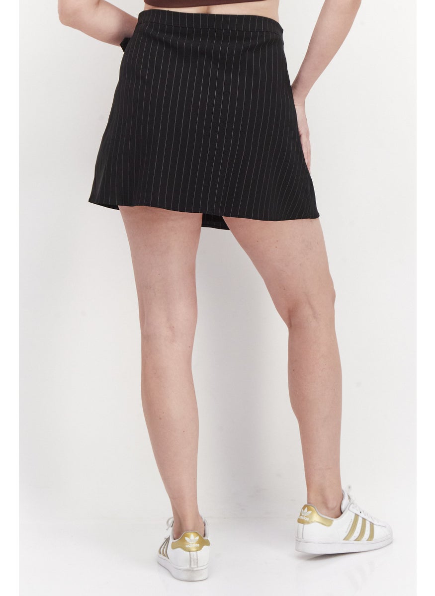 Don't Call Me Jennyfer - Women Stripe Belted Mini Skirt, Black - Image 1