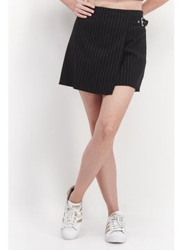 Don't Call Me Jennyfer Women Stripe Belted Mini Skirt, Black  - Image 1
