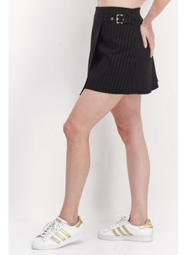 Don't Call Me Jennyfer Women Stripe Belted Mini Skirt, Black  - Image 4