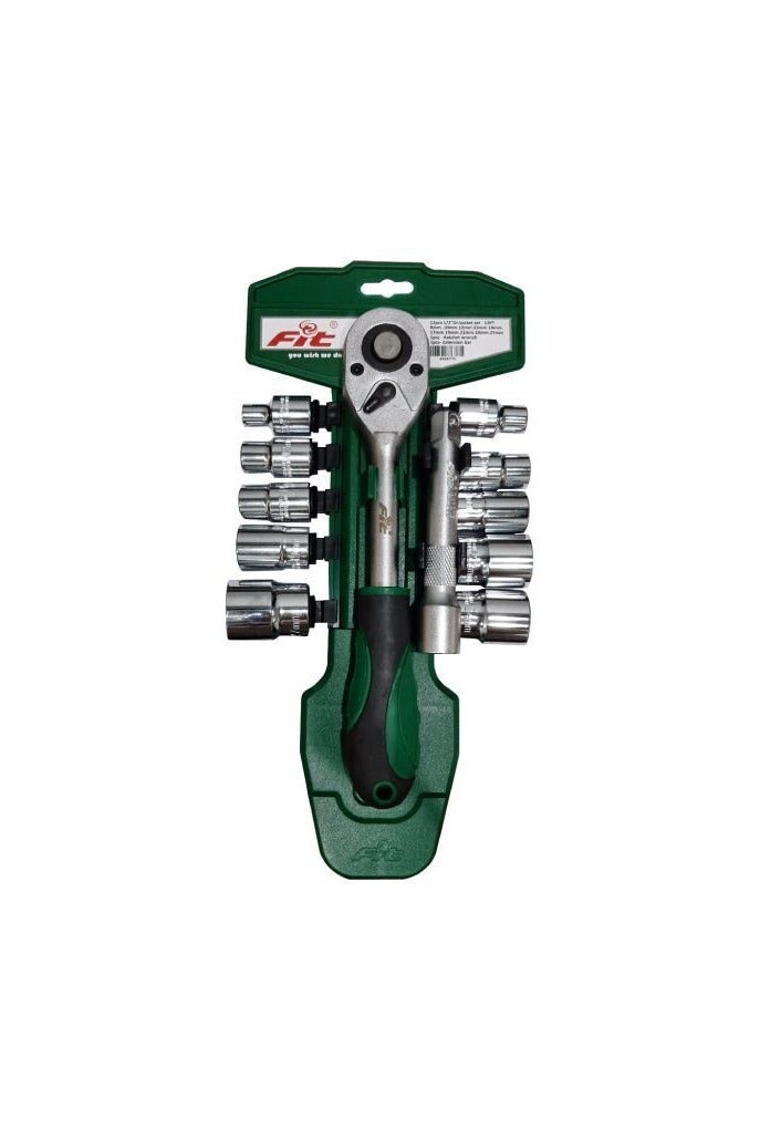 FIT 12-Piece Serrated Socket Set – 1/2" Chrome Vanadium 8-27mm