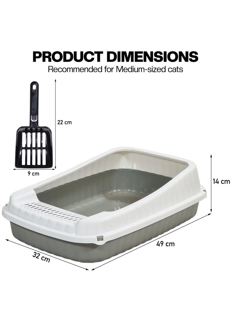 أن ان سي بيتس صندوق قمامة قطط شبه مغلق مع مغرفة قمامة، جوانب عالية، تصميم شبكي، وتصميم قابل للفصل، مرحاض قطط متين وخفيف الوزن، مناسب للاستخدام الداخلي/الخارجي، سهل التنظيف، 49 سم (رمادي) - Image 2