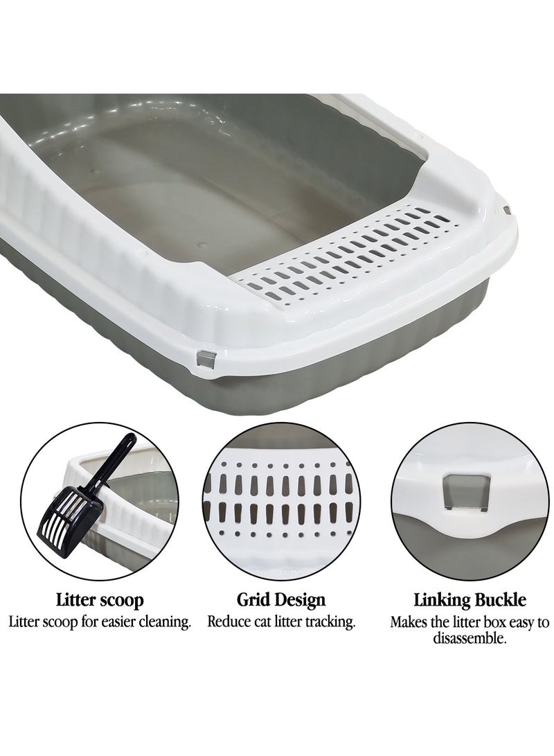 أن ان سي بيتس صندوق قمامة قطط شبه مغلق مع مغرفة قمامة، جوانب عالية، تصميم شبكي، وتصميم قابل للفصل، مرحاض قطط متين وخفيف الوزن، مناسب للاستخدام الداخلي/الخارجي، سهل التنظيف، 49 سم (رمادي) - Image 3