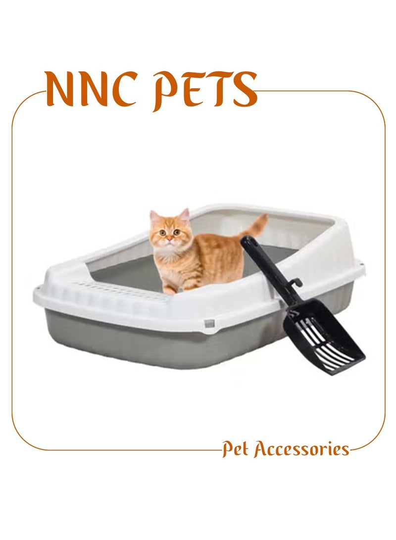 NNC PETS Semi-enclosed cat litter box with Litter scoop, High sides, Grid design, and detachable design, Durable lightweight cat toilet, Suitable for Indoor/Outdoor use, Easy to clean, 49 cm (Grey) - Image 1