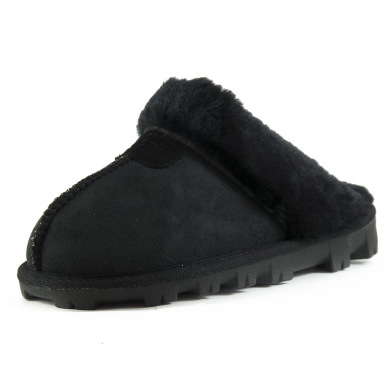 CLPPLI Womens Slip on Faux Fur Warm Winter Mules Fluffy Suede Comfy SlippersBlack11