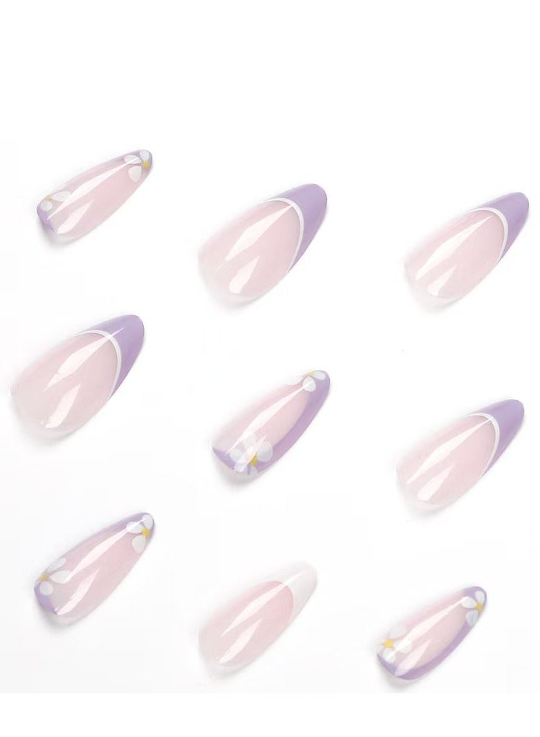 JOSQUEWNN Press on nails,24-Piece Minimalist French Purple Edge Nail Tips, Exquisite Purple Edge Design Wearable Nail Stickers for Effortlessly Elegant and Stylish Fingertips,Fake Acrylic Nails With Glue Kit. - Image 3
