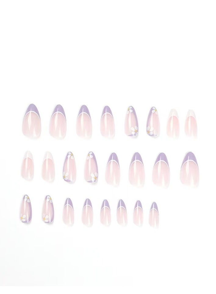 JOSQUEWNN Press on nails,24-Piece Minimalist French Purple Edge Nail Tips, Exquisite Purple Edge Design Wearable Nail Stickers for Effortlessly Elegant and Stylish Fingertips,Fake Acrylic Nails With Glue Kit. - Image 5