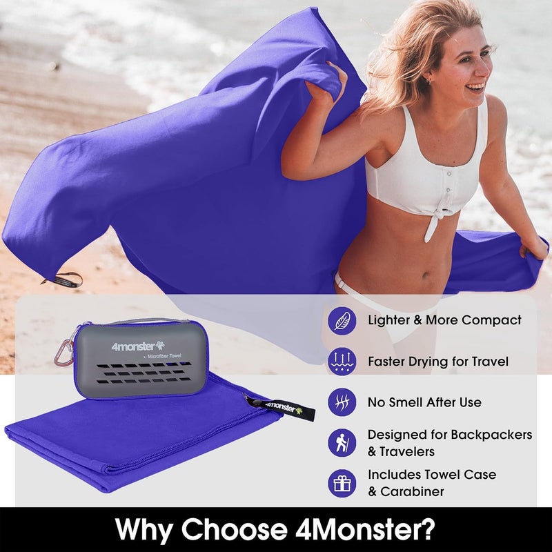 4Monster Camping Towels Super Absorbent, Fast Drying Microfiber Travel Towel, Quick Dry Ultra Soft Compact Gym Towel for Swimming Beach Hiking Yoga Travel Sports Backpack - Image 2