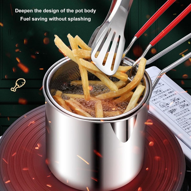 Heavy-Duty Stainless Steel Deep Fryer Pot 1.3L – Fry, Boil & Strain with Ease – Includes Mesh Basket & Dual Cool-Touch Handles – Perfect for Everyday Cooking & Gift Giving (Silver one piece) - Image 5