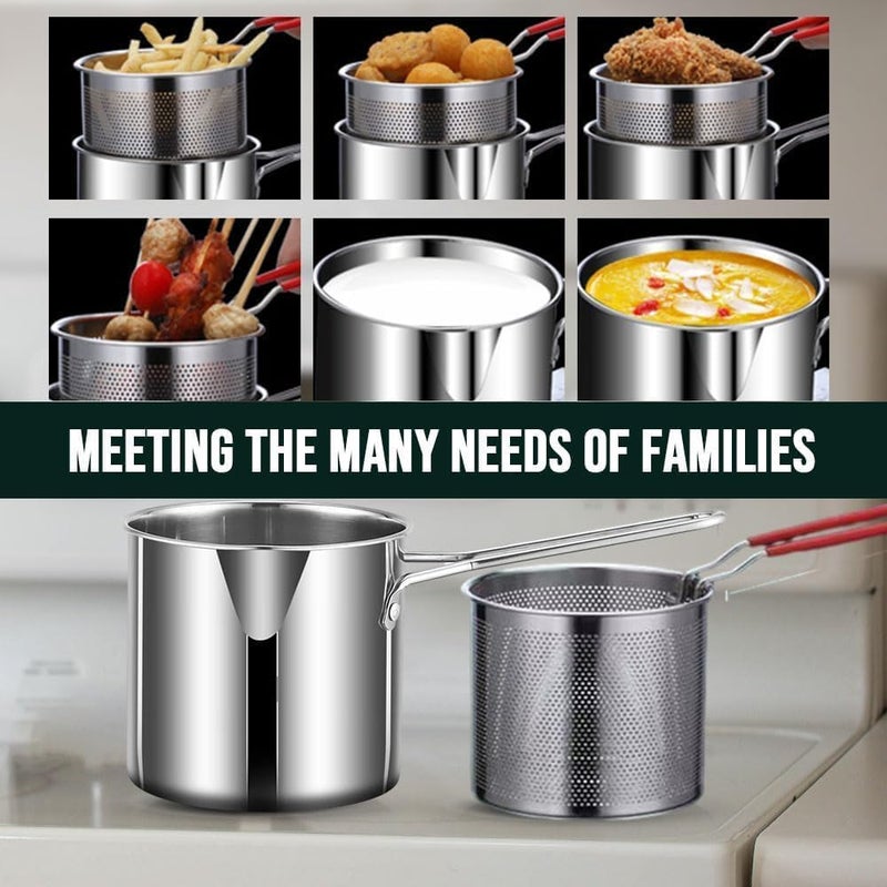 Heavy-Duty Stainless Steel Deep Fryer Pot 1.3L – Fry, Boil & Strain with Ease – Includes Mesh Basket & Dual Cool-Touch Handles – Perfect for Everyday Cooking & Gift Giving (Silver one piece) - Image 2