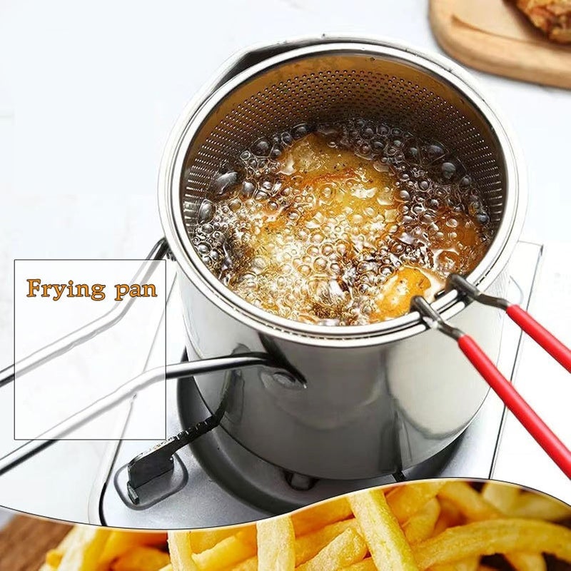 Heavy-Duty Stainless Steel Deep Fryer Pot 1.3L – Fry, Boil & Strain with Ease – Includes Mesh Basket & Dual Cool-Touch Handles – Perfect for Everyday Cooking & Gift Giving (Silver one piece) - Image 4
