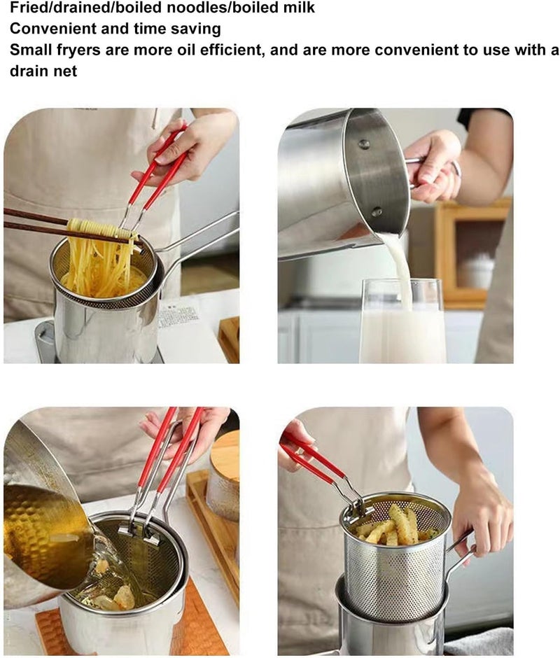 Heavy-Duty Stainless Steel Deep Fryer Pot 1.3L – Fry, Boil & Strain with Ease – Includes Mesh Basket & Dual Cool-Touch Handles – Perfect for Everyday Cooking & Gift Giving (Silver one piece) - Image 3