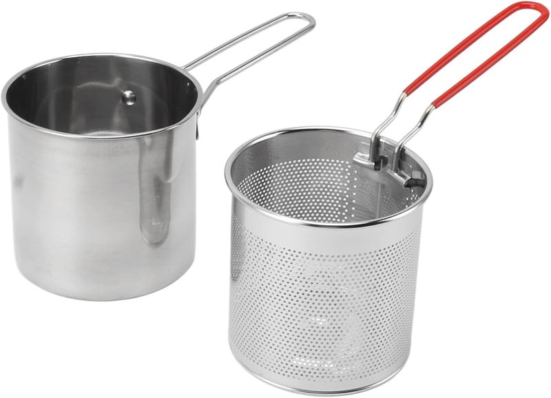 Heavy-Duty Stainless Steel Deep Fryer Pot 1.3L – Fry, Boil & Strain with Ease – Includes Mesh Basket & Dual Cool-Touch Handles – Perfect for Everyday Cooking & Gift Giving (Silver one piece) - Image 1