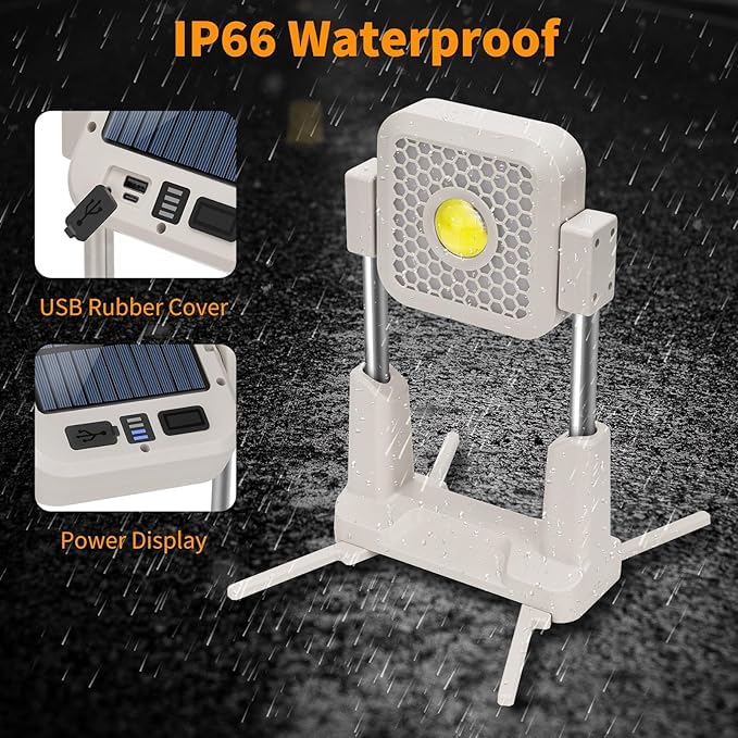 LEVGRY Rechargeable LED Floodlight Portable Work Light with Solar 10000 mAh USB Rechargeable Lamp Lighting Modes Ideal for Camping Fishing Emergencies Garages Workshops - Image 5