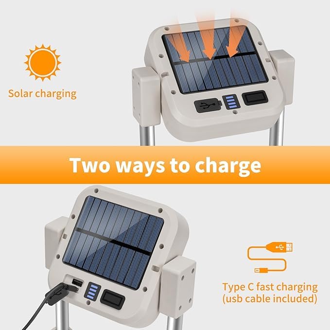 LEVGRY Rechargeable LED Floodlight Portable Work Light with Solar 10000 mAh USB Rechargeable Lamp Lighting Modes Ideal for Camping Fishing Emergencies Garages Workshops - Image 4