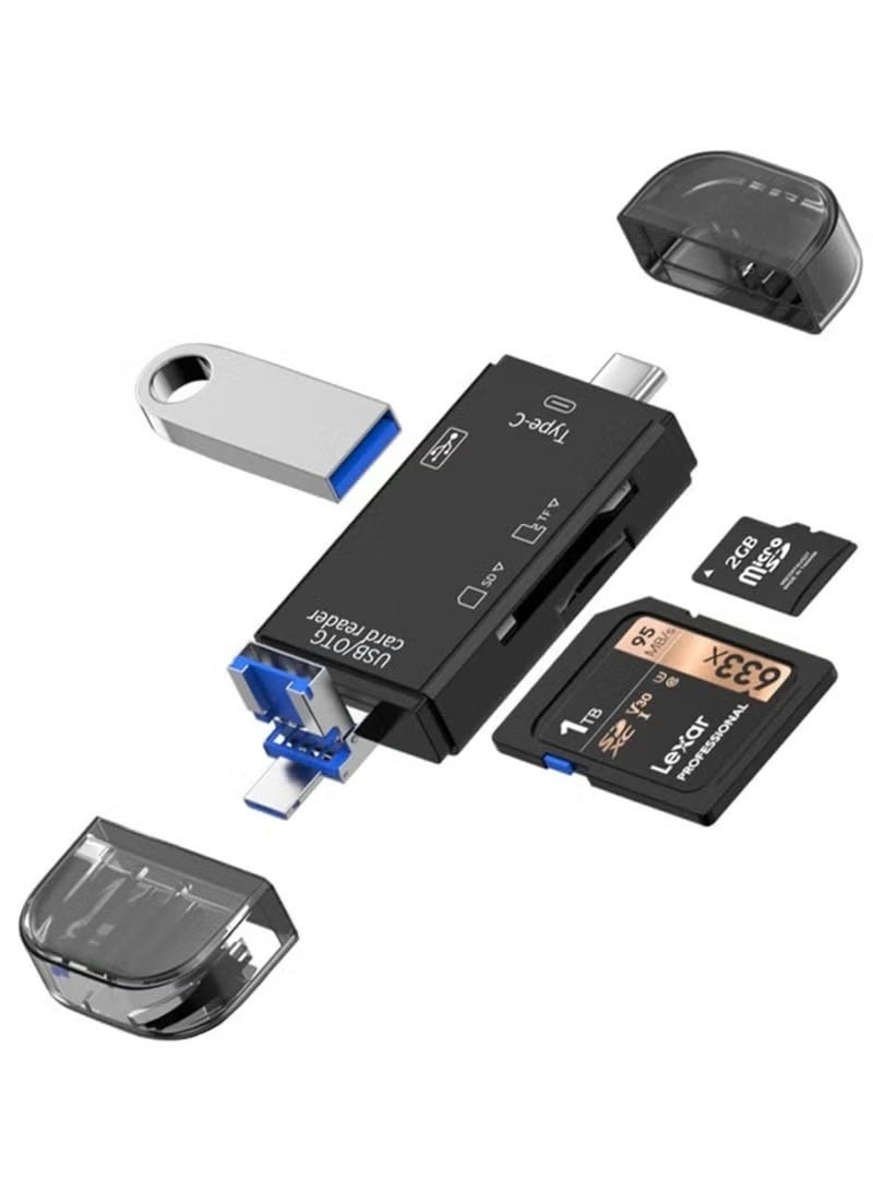FLOWING SD Card Reader, 6-in-1 USB C/Micro/USB Memory Reader Camera Viewer - Image 1