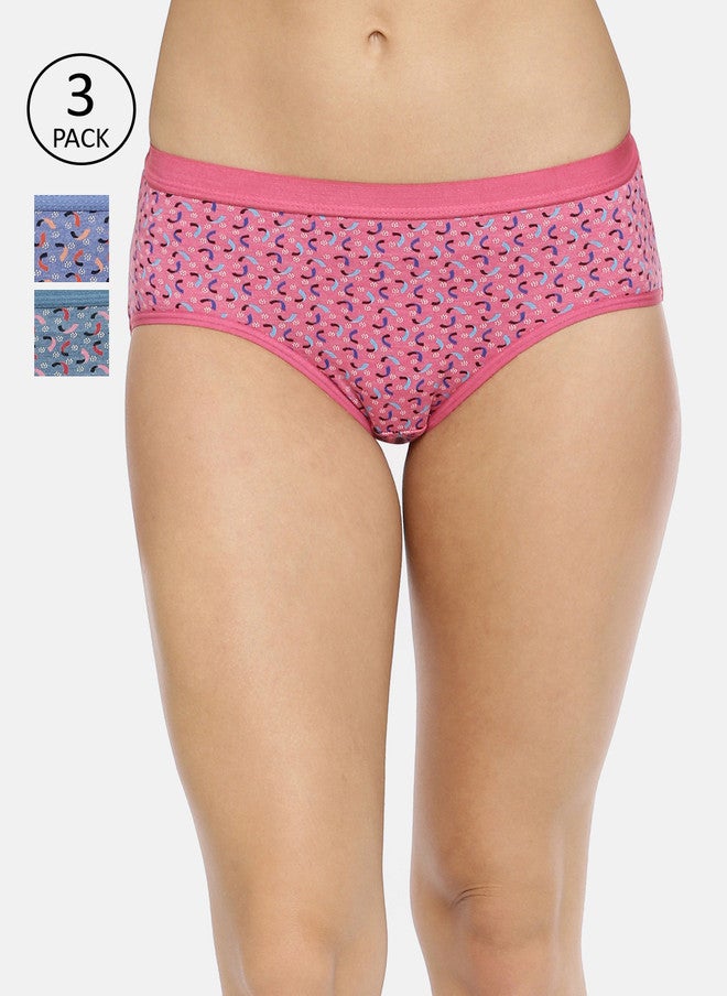 Red Rose Women Pack of 3 Assorted Cotton Hipster Briefs with Outer Elastic Waistband - Image 1