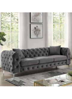 Wooden Twist Wooden Twist Modern Elegant Button Tufted Design 3 Seater Sofa with Comfortable Cushions ( Grey )  - Image 1