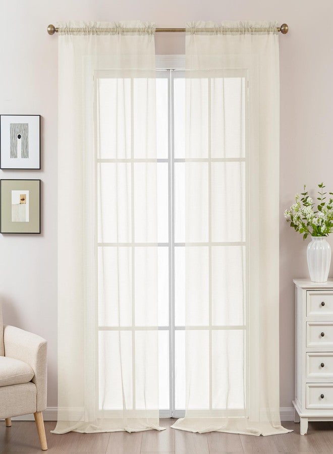 ABLUEN Natural Sheer Curtains 96 Inches Long, Privacy Semi Sheer Curtains for Living Room Bedroom, Light Filtering Rod Pocket Voile Window Drapes 2 Panels Set, Each 42" W x 96" L - Image 2
