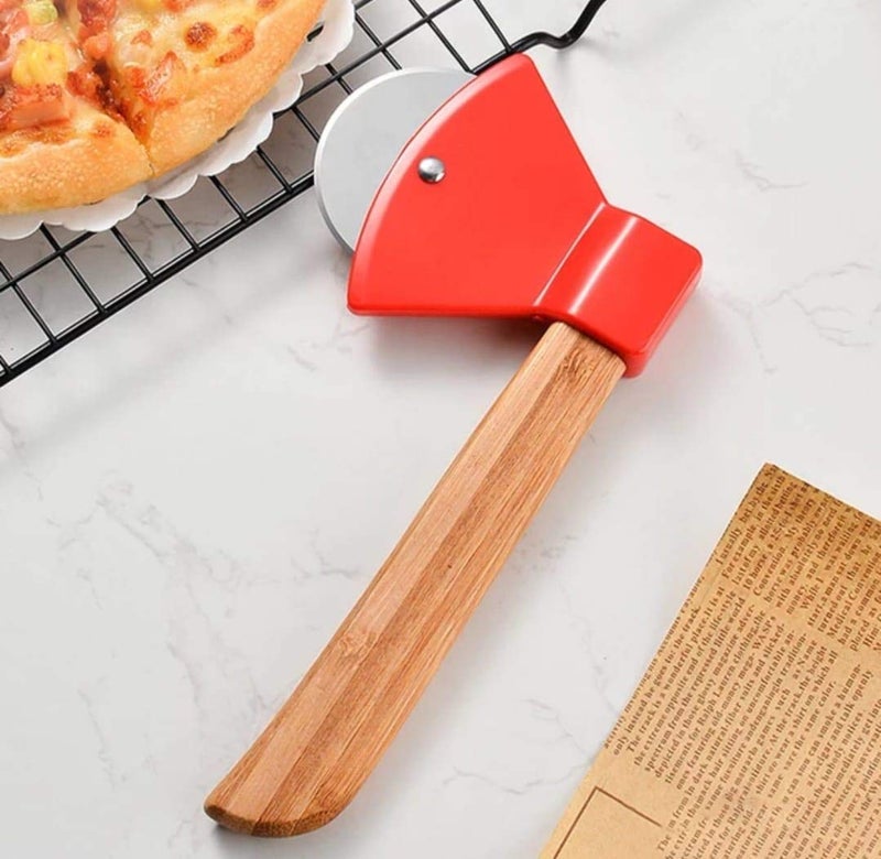 Perfect Pricee Axe Shaped Pizza Cutter with Sharp Rotating Blade for Bread, Cakes, 22.5 X 10 X 2 cm, Color- Red - Image 4