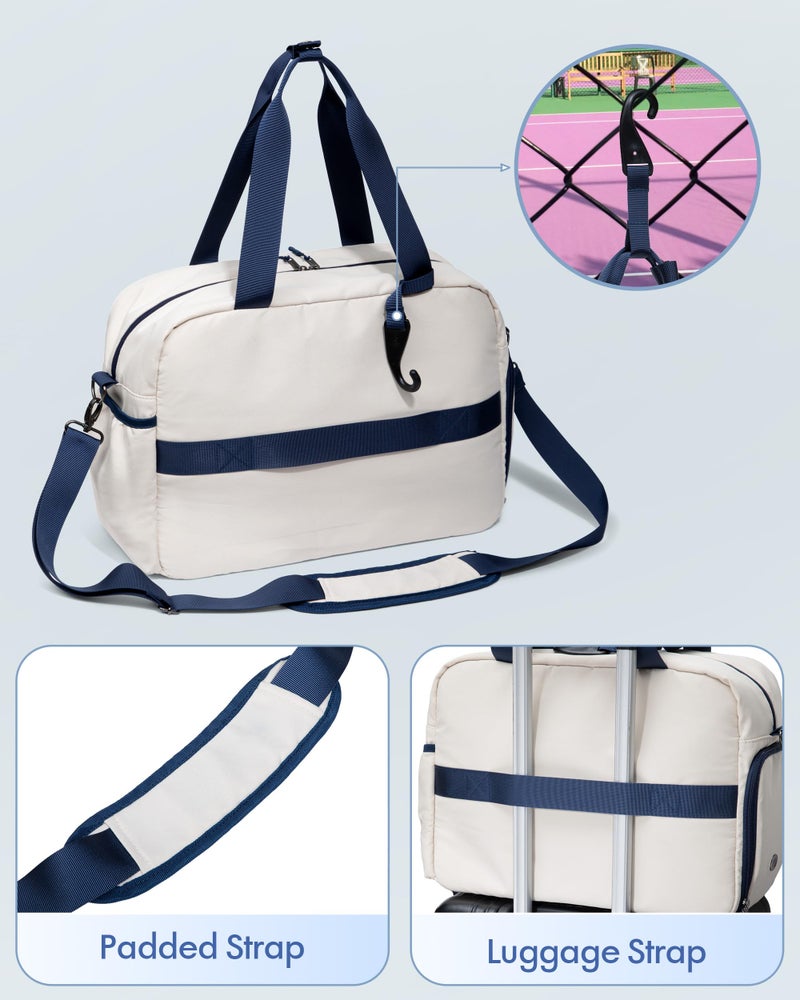 Smasrob Pickleball Tote Bag for Women with Exterior Paddle Pocket and Separate Shoe Compartment, Pickleball Bags with Wet Pocket and Detachable Strap, Beige - Image 4