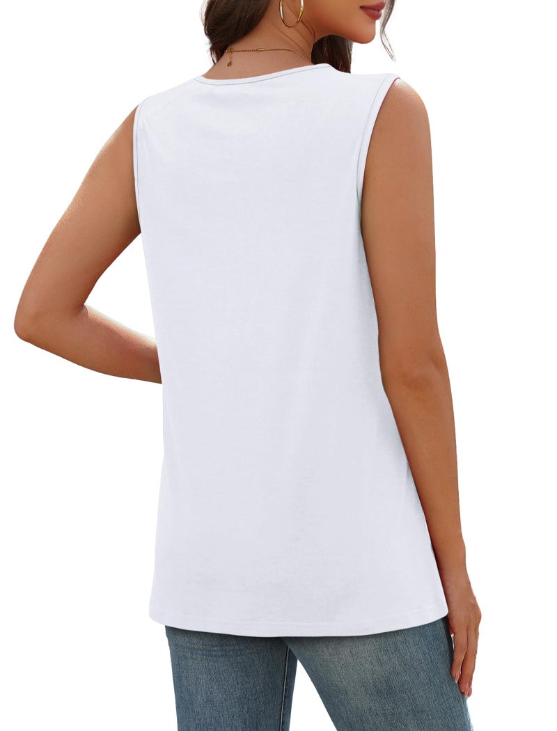 Sampeel Tank Top for Women Sleeveless V Neck Button Down White Tops Plain Tshirts Shirts Business Dressy Casual Work Clothes Blouses 2026 L - Image 3