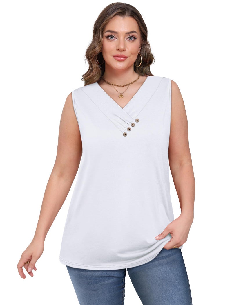 Sampeel Tank Top for Women Sleeveless V Neck Button Down White Tops Plain Tshirts Shirts Business Dressy Casual Work Clothes Blouses 2026 L - Image 5