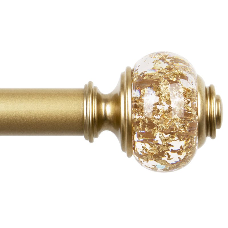 USFOOK 1 Inch Gold Curtain Rods for Windows 72 to 144 Inches (6 to 12 ft), USFOOK Telescoping Single Drapery Rod, Decorative Curtain Rod with Luxury Translucent Finials - Image 1