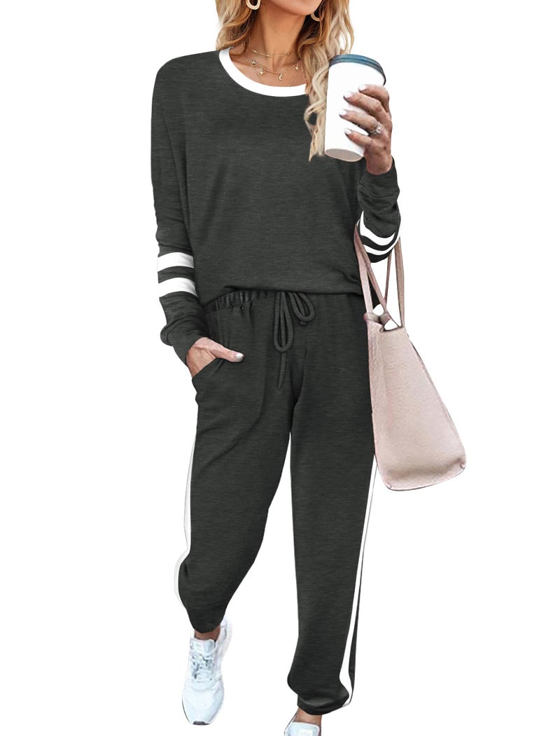 Aloodor Lounge Sets for Women Casual Sweat Suits TwoPiece Vacation Outfits Deep Gray L