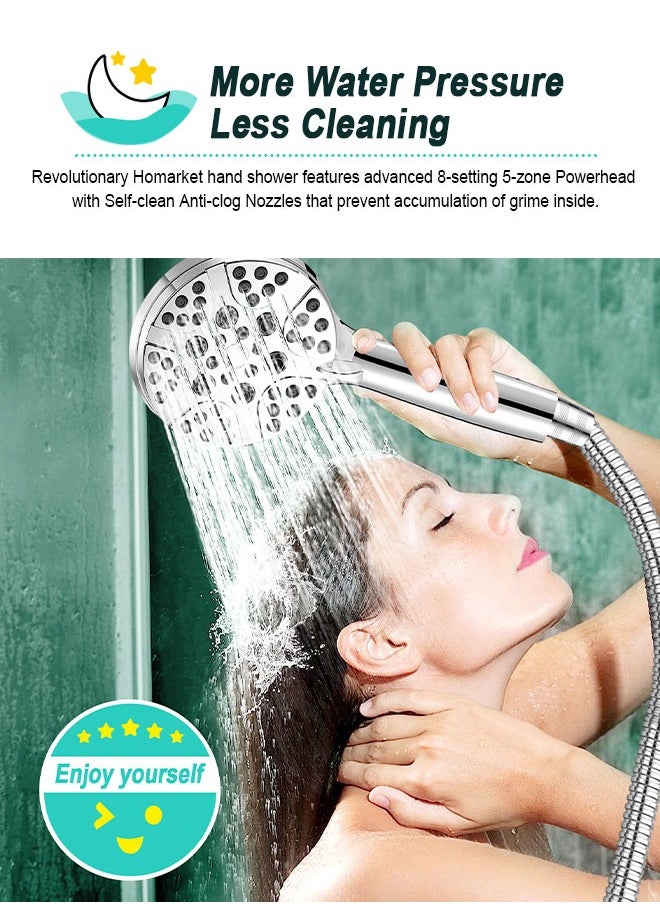 High Pressure 7-mode Handheld Shower Head - Anti-clog Nozzles, Built-in Power Wash to Clean Tub, Tile and Pets with Extra 59" Long Hose and Adjustable Bracket Holder Bathroom Filter Showerhead Set