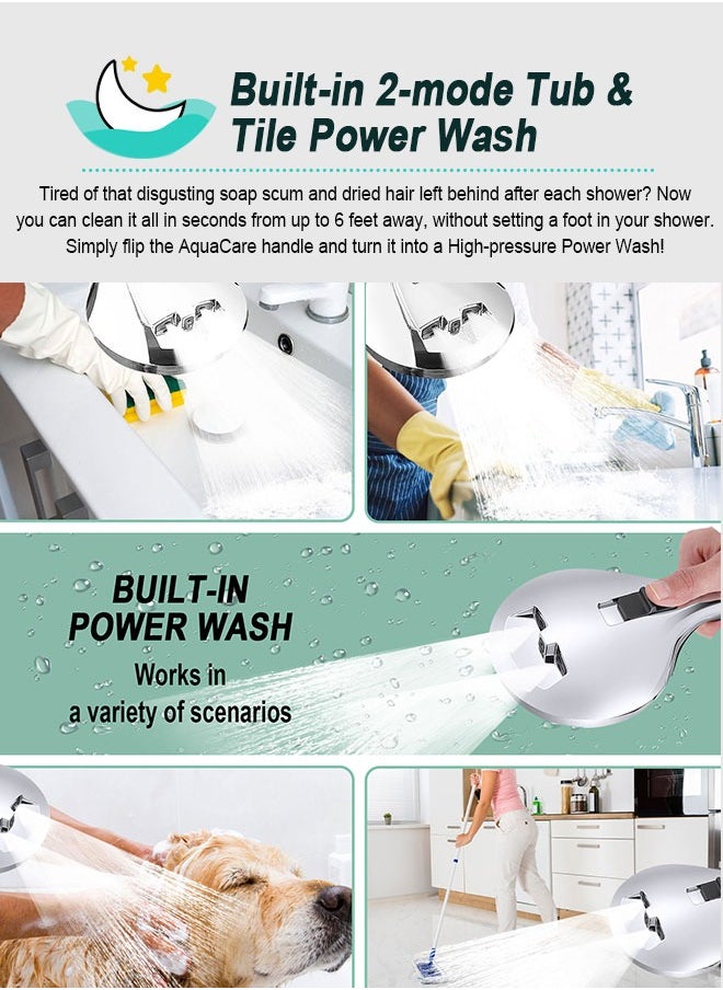 High Pressure 7-mode Handheld Shower Head - Anti-clog Nozzles, Built-in Power Wash to Clean Tub, Tile and Pets with Extra 59" Long Hose and Adjustable Bracket Holder Bathroom Filter Showerhead Set