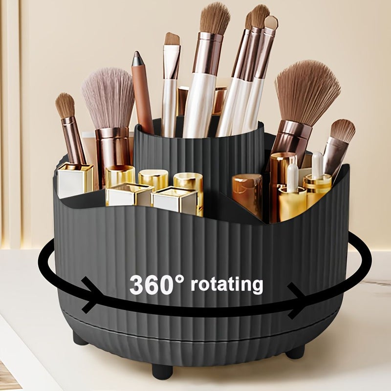 360 Degree Rotating Makeup Organizer Deep Purple Plastic Cosmetic Storage With 5 Compartments - Image 1