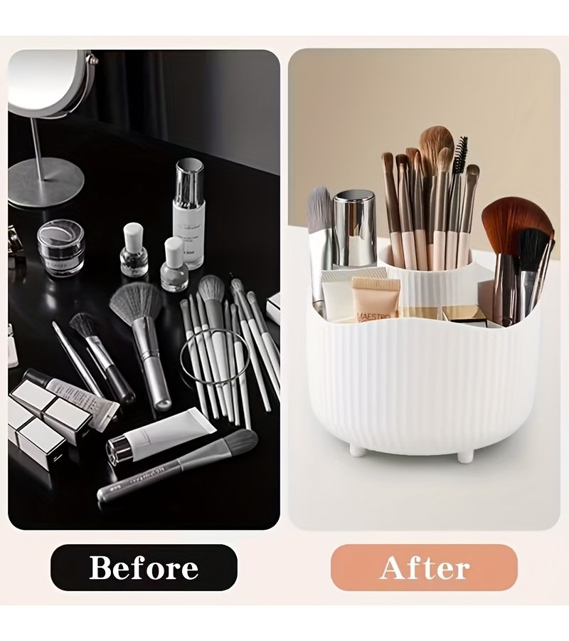 360 Degree Rotating Makeup Organizer Deep Purple Plastic Cosmetic Storage With 5 Compartments - Image 5