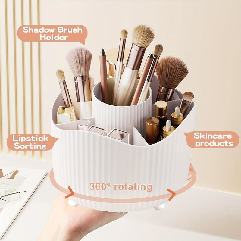 360 Degree Rotating Makeup Organizer Deep Purple Plastic Cosmetic Storage With 5 Compartments - Image 2