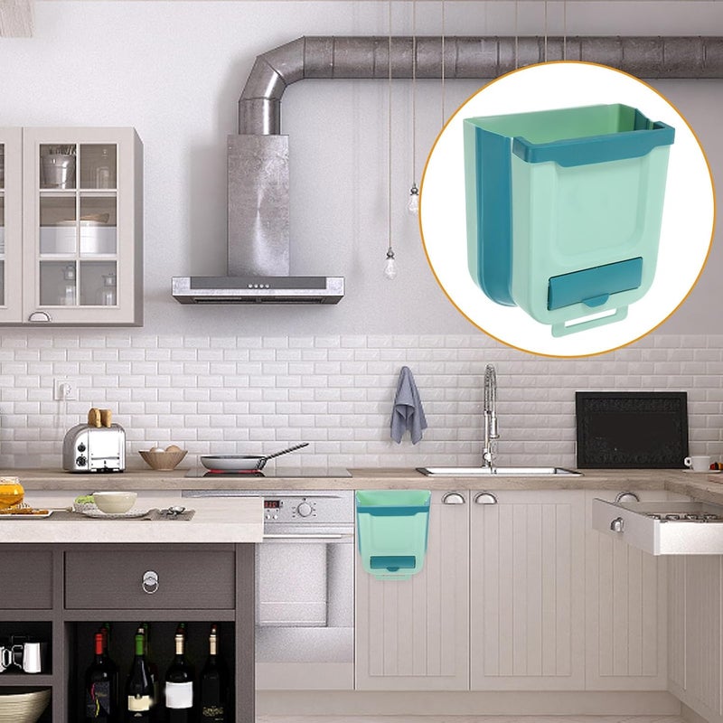 Hanging Kitchen Wall Trash Can 7l Foldable Garbage Bin Green Small Kitchen Waste Basket Space-Saving Compost Container for Home Storage and Organization - Image 5