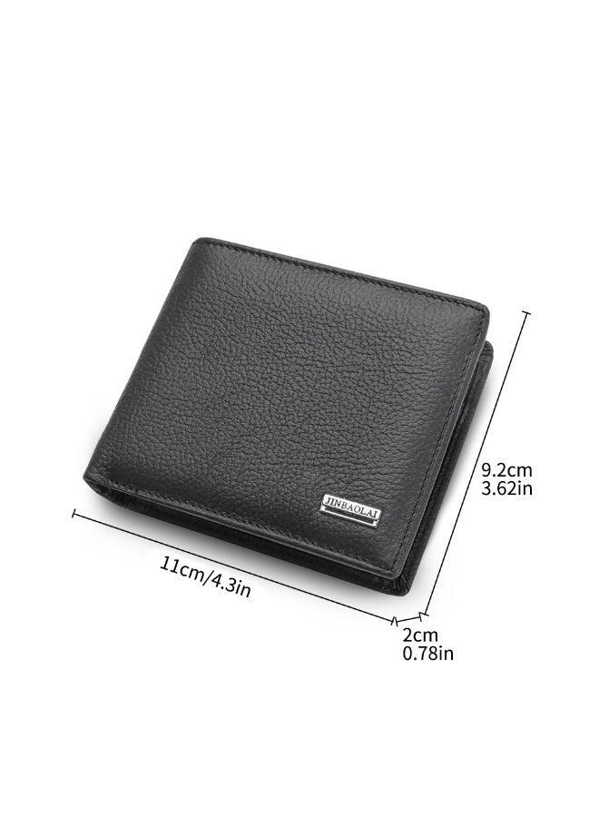 JINBAOLAI Men's Bi Fold Leather Wallet Black Genuine Leather RFID Blocking Slim Design with Card Slots and Cash Pocket for Daily Use - Image 4