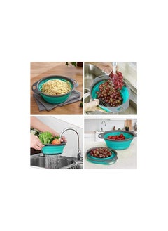 MIRFA Food-Grade Silicone Round Collapsible Colander Kitchen Strainer (2Pcs - Blue)  - Image 5