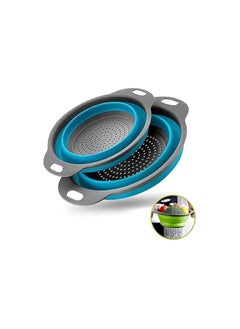 MIRFA Food-Grade Silicone Round Collapsible Colander Kitchen Strainer (2Pcs - Blue)  - Image 1