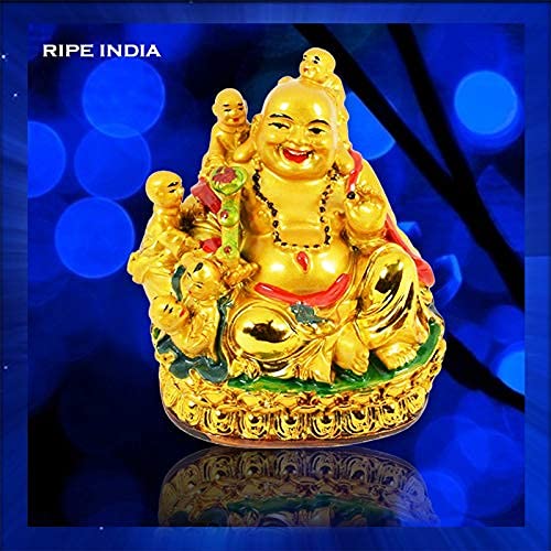 Ripe India® Laughing Buddha with Children for Health Wealth and Happiness Porcelain Showpiece 11Cm (Golden) - Image 2