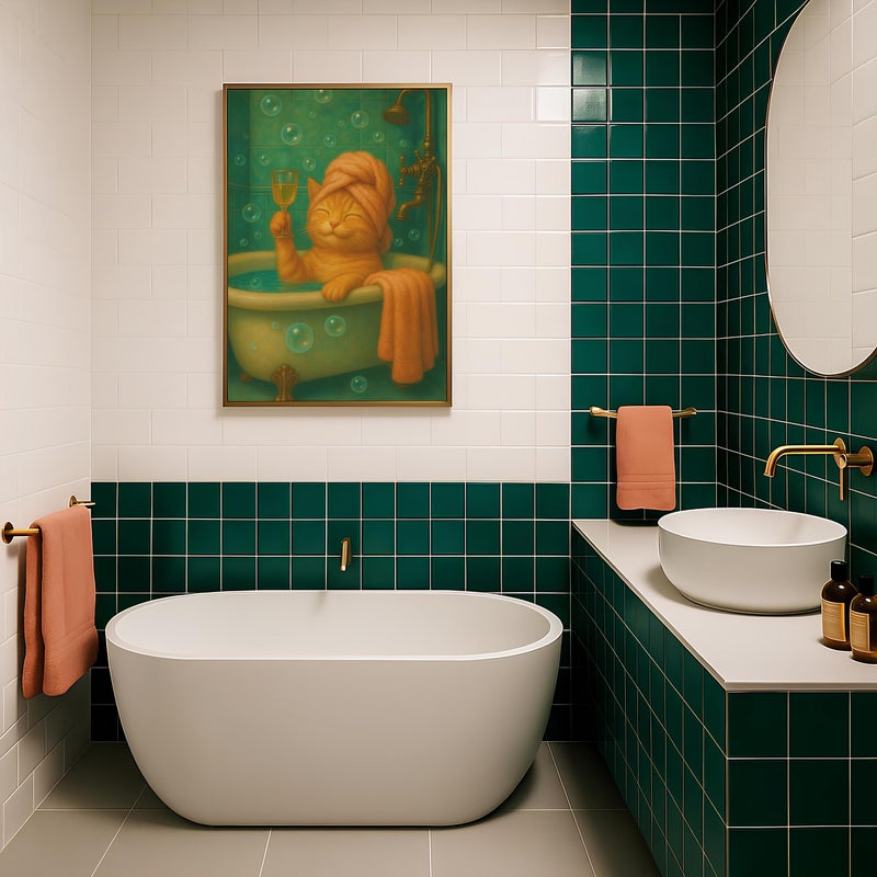 TNESSENTIAL Cat in Bathtub Art Print – Funny Bathroom Champagne Poster - Image 2