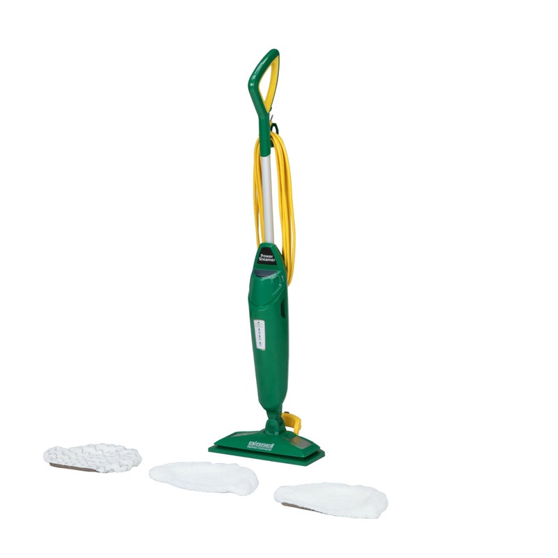 Bissell CommercialBGST1566 Steam Mop Power Steamer 125 wide comes with Two soft pads for every day and one scrubby pad for heavy messesGreen