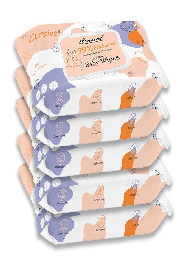 Cursive Soft Cleansing Baby Wipes with Lid | 80 Wipes x Pack of 5-400 Wipes | Extra Thick & Moist Wet Wipes for Baby's | Prevents Rashes & Redness with Goodness of Aloe Vera, Vitamin E & Coconet Oil - Image 1