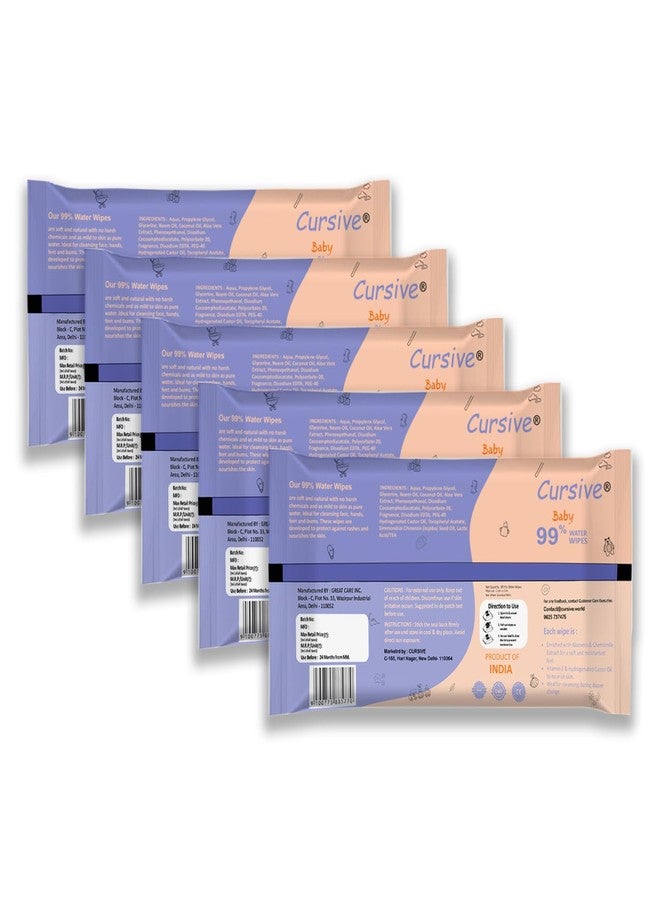 Cursive Soft Cleansing Baby Wipes with Lid | 80 Wipes x Pack of 5-400 Wipes | Extra Thick & Moist Wet Wipes for Baby's | Prevents Rashes & Redness with Goodness of Aloe Vera, Vitamin E & Coconet Oil - Image 2