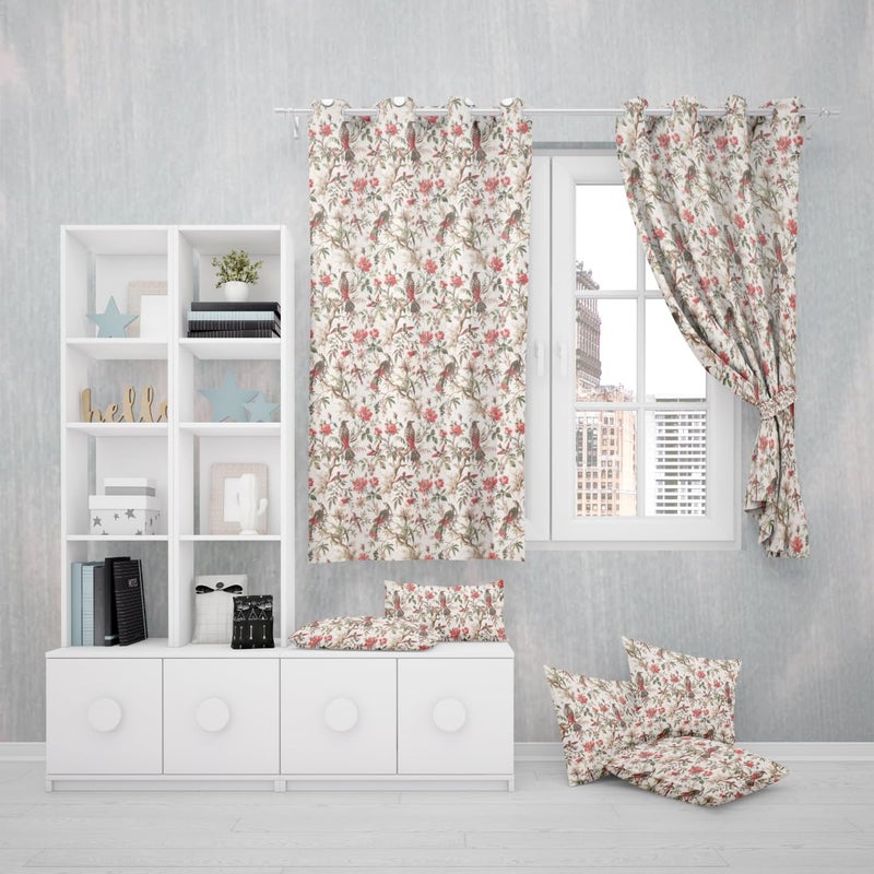 EasyGoods 240 TC Cotton Anokhi Printed Windows Curtains with Grommets Room Darkening Curtains for Living Room Bedroom Home 5ft375ft Off White Red - Image 3