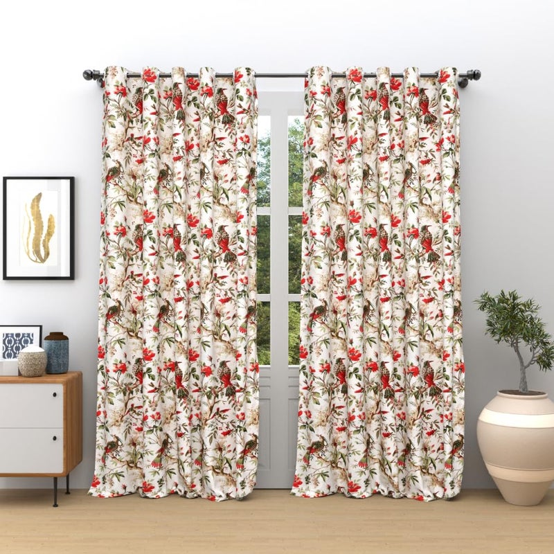 EasyGoods 240 TC Cotton Anokhi Printed Windows Curtains with Grommets Room Darkening Curtains for Living Room Bedroom Home 5ft375ft Off White Red - Image 2