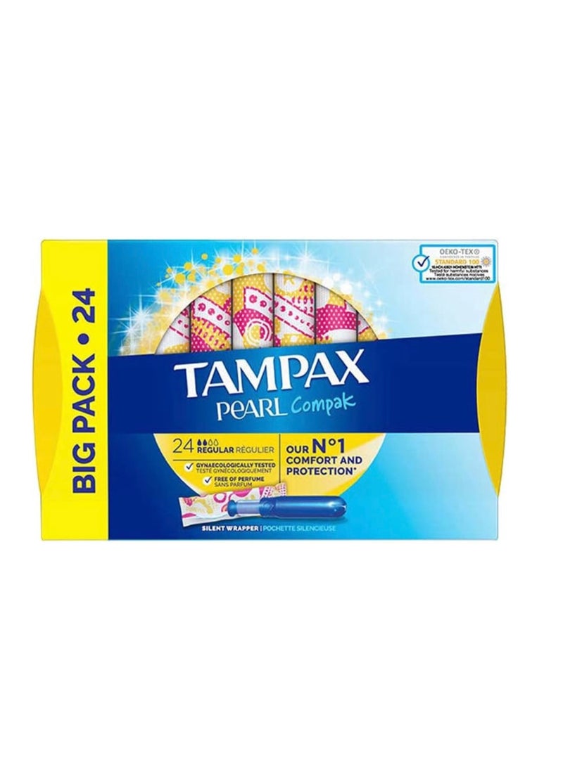 Tampax تامباكس كومباك لؤلؤي عادي - (عبوة من 24) - Image 1