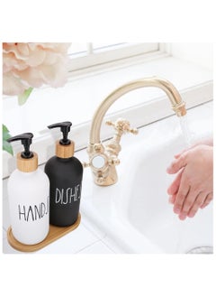 Generic Soap Dispenser Set with bamboo tray, Glass Hand Soap Dispenser and Glass Dish Soap Dispenser, Kitchen Soap Dispenser Set Decor, Refillable Hand Soap and Dish Soap Dispenser for Bathroom and Kitchen, liquid soap glass bottle, Modern Farmhouse Decor  - Image 2