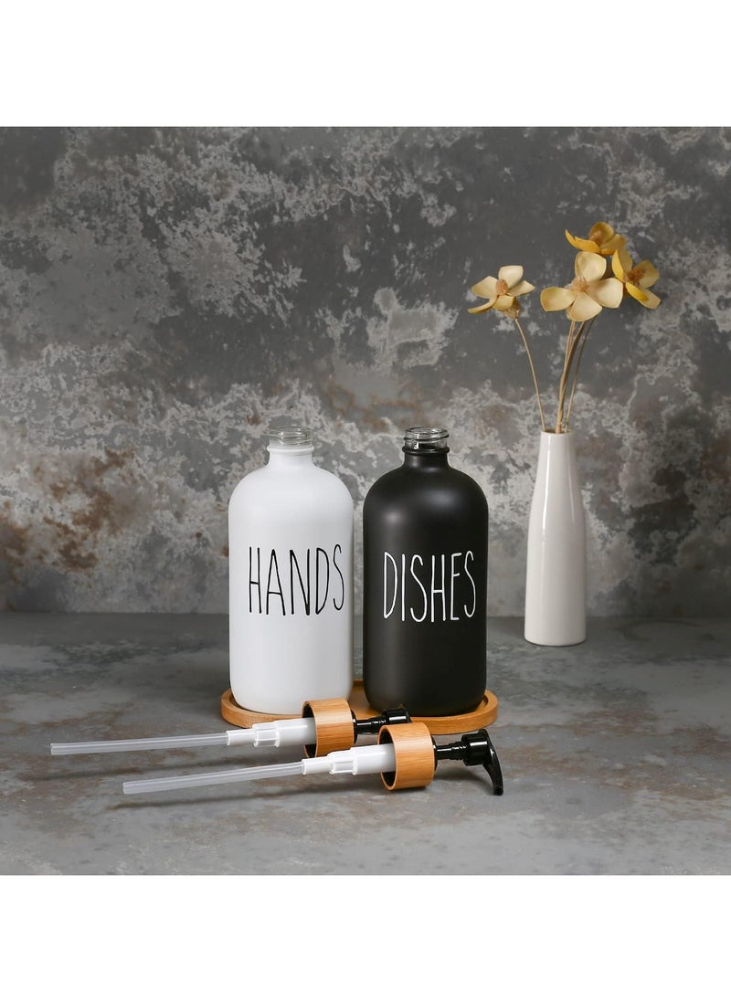 Generic Soap Dispenser Set with bamboo tray, Glass Hand Soap Dispenser and Glass Dish Soap Dispenser, Kitchen Soap Dispenser Set Decor, Refillable Hand Soap and Dish Soap Dispenser for Bathroom and Kitchen, liquid soap glass bottle, Modern Farmhouse Decor  - Image 5