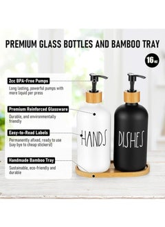 Generic Soap Dispenser Set with bamboo tray, Glass Hand Soap Dispenser and Glass Dish Soap Dispenser, Kitchen Soap Dispenser Set Decor, Refillable Hand Soap and Dish Soap Dispenser for Bathroom and Kitchen, liquid soap glass bottle, Modern Farmhouse Decor  - Image 3